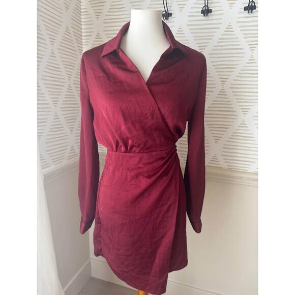 NWT Entro Women’s Small Maroon Burgundy Wrap Mini Dress - Picture 1 of 4